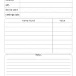 metal detecting log book internal page